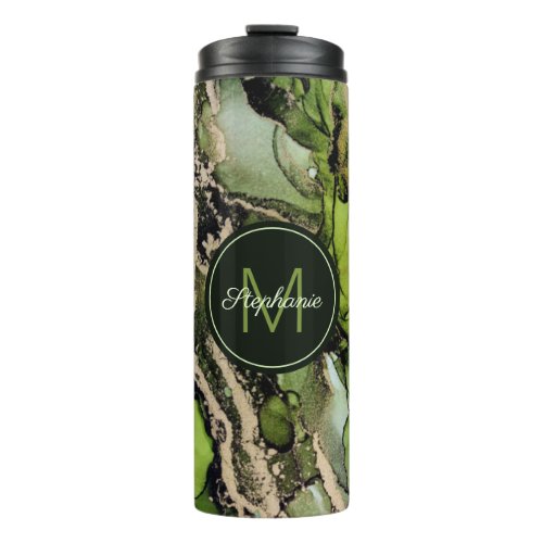 Abstract Green Black Gold Camouflage DIY Name Thermal Tumbler