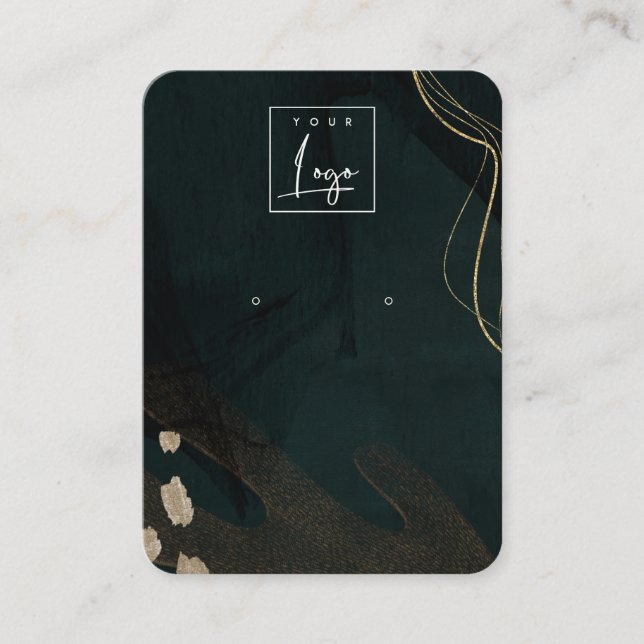 Abstract Green Black Gold Earring Logo Display Business Card (Front)