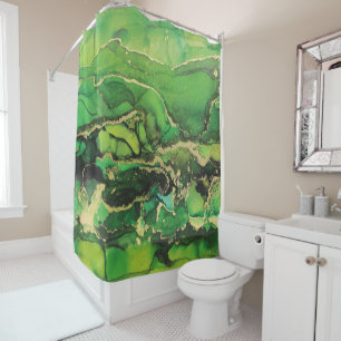 Abstract Green Black Gold Shower Curtain