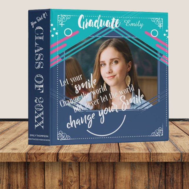 Abstract Green Blue Class Of 2024 Graduation Photo 3 Ring Binder (Creator Uploaded)