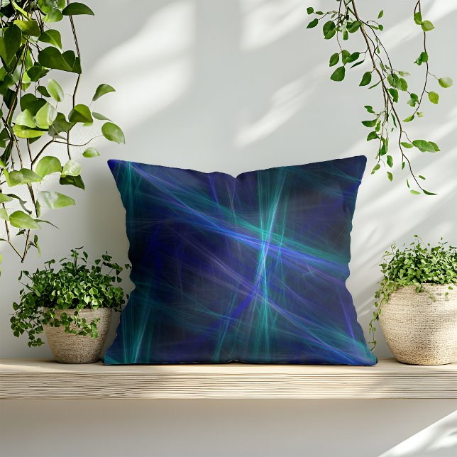 Abstract Green Blue Mist Fractal Art Throw Pillow (Creator Uploaded)