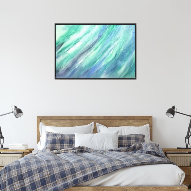 Abstract Green Blue Ocean Art Contemporary Modern Canvas Print (Insitu(Bedroom))