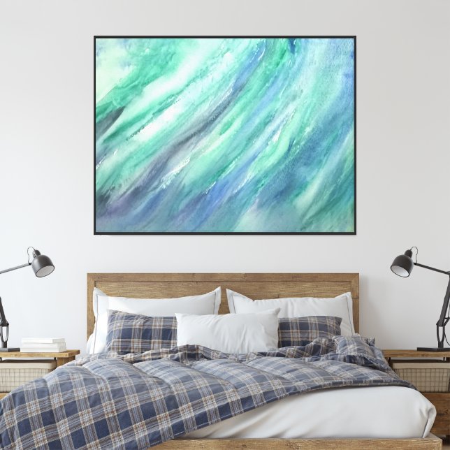 Abstract Green Blue Ocean Art Contemporary Modern Canvas Print (Insitu(Bedroom))