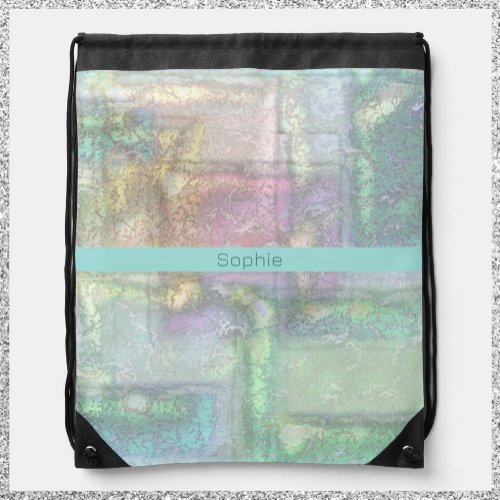 Abstract Green Blue Pink Textured Pattern  Drawstring Bag