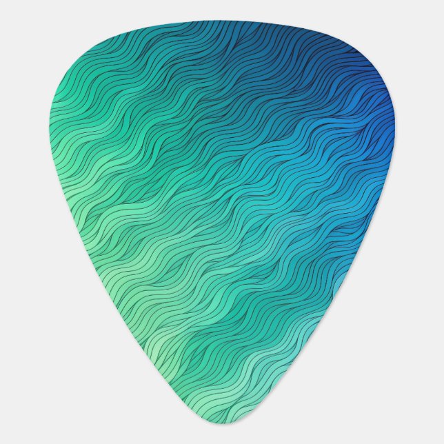 Abstract Green Blue Turquoise Wavy Lines Swirling  Guitar Pick (Front)