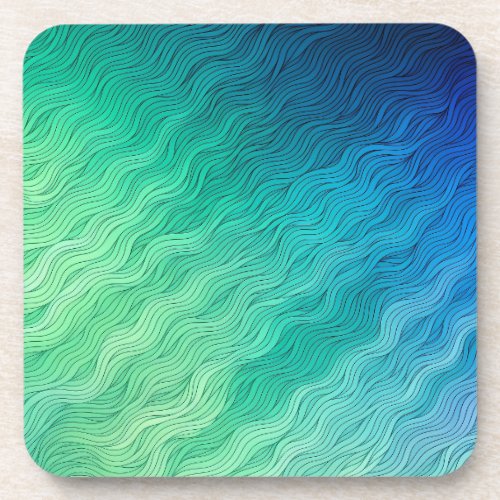 Abstract Green Blue Wavy Lines Beverage Coaster