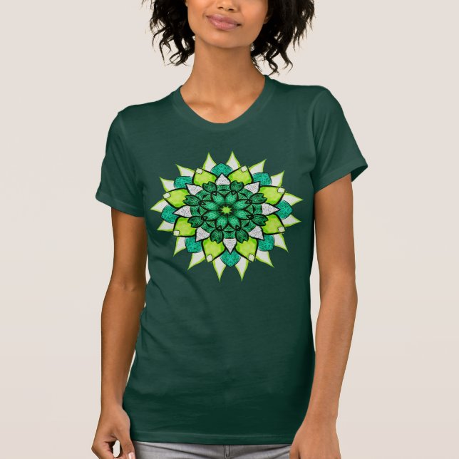 Abstract Green Boho Floral Mandala  T-Shirt (Front)