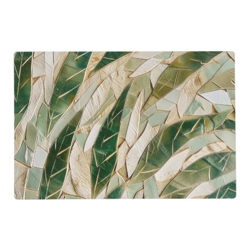 Abstract green cream leaves placemat