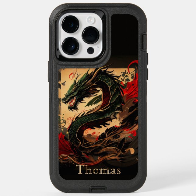 Abstract Green Dragon iPhone 14 Pro Max Case (Back)