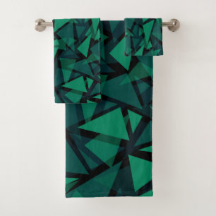 Abstract green emerald polygonal pattern throw pil bath towel set