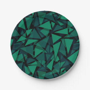 Abstract green emerald polygonal pattern throw pil paper plates