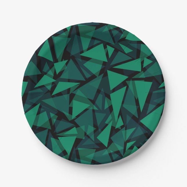 Abstract green emerald polygonal pattern throw pil paper plates (Front)