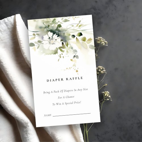 Abstract Green Floral Diaper Raffle Baby Shower Enclosure Card