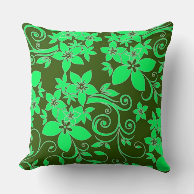 Abstract Green Floral Ornament Throw Pillow (Front)