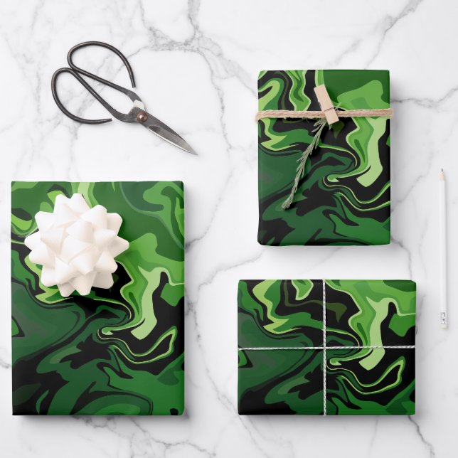 Abstract Green Flow Art  Wrapping Paper Sheets (Front)