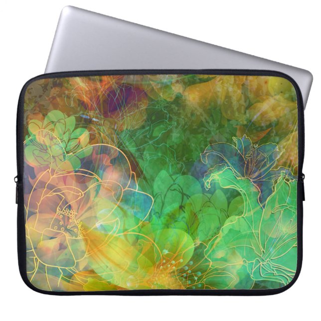 Abstract Green Flowers Laptop Sleeve (Front)