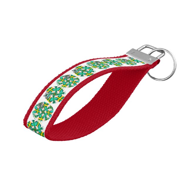 Abstract Green Flowers Pattern Wrist Keychain (Angled Up)