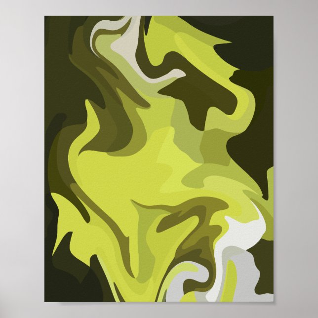 Abstract Green Fluid Art with Dark Accents Poster (Front)