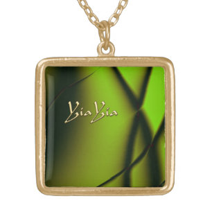 Abstract Green Fractal Design YiaYia Gold Plated Necklace