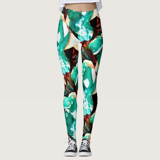 abstract green frog couple leggings (Front)