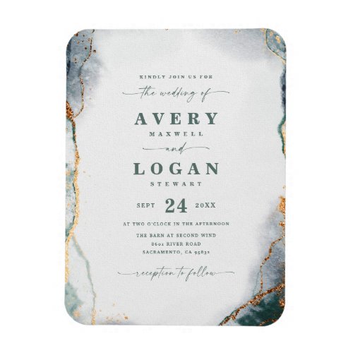 Abstract Green  Gold Magnetic Wedding Invitation Magnet