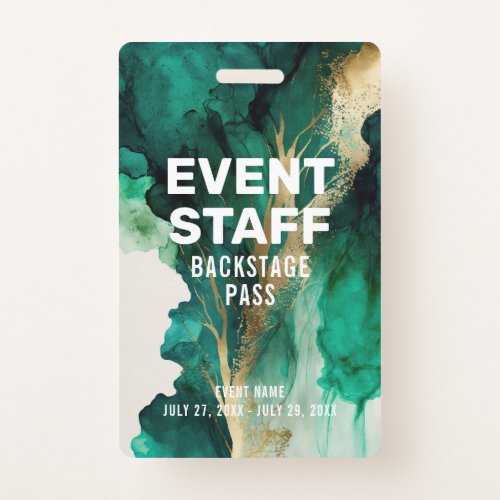 Abstract Green Gold Staff Backstage Pass ID Badge