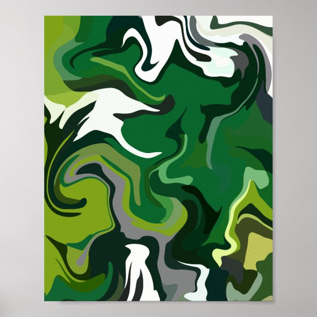 Abstract Green Harmony with Fluid Patterns Poster (Front)