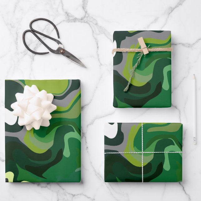 Abstract Green Harmony with Fluid Patterns Wrapping Paper Sheets (Front)