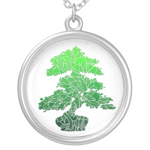 Abstract Green Japanese Bonsai Tree Silver Plated Necklace