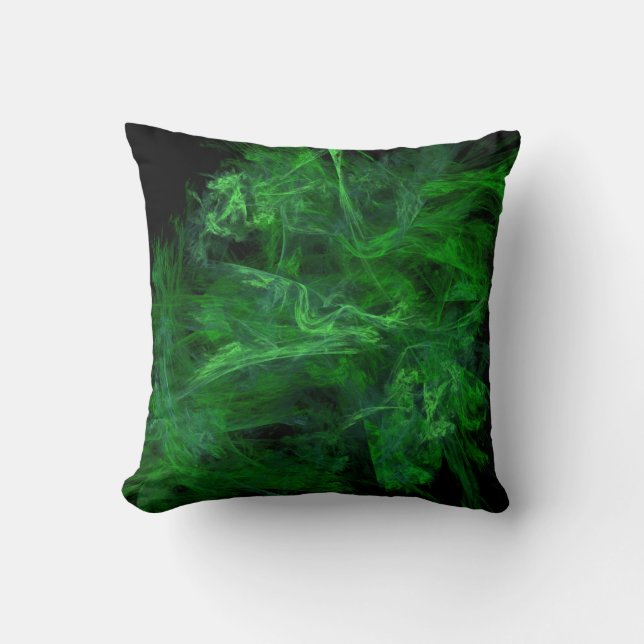 Abstract Green Jumbled Filaments Throw Pillow (Front)