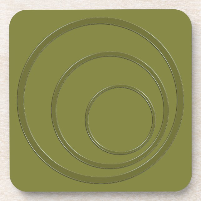 Abstract green khakiround circles 3d effect modern beverage coaster (Front)