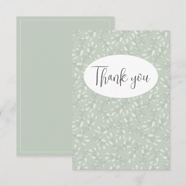 Abstract Green Leaf Flat Thank You Card (Front/Back)
