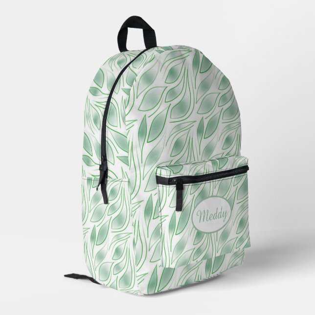 Abstract Green Leaf Pattern Botanical  Printed Backpack (Back Corner Left)