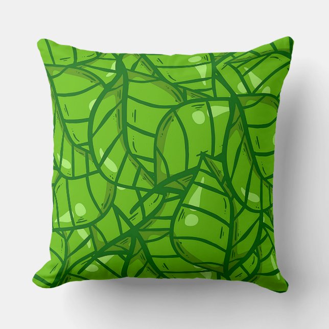Abstract Green Leaf Pattern with Bright Illustrati Throw Pillow (Front)