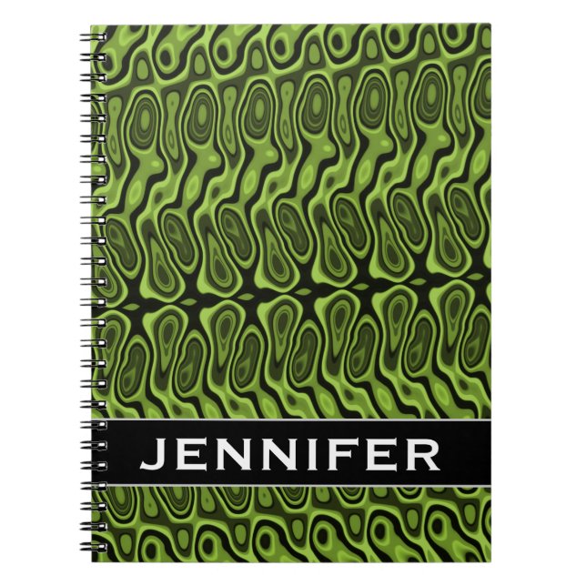 Abstract Green Liquid-Like Splotch Pattern + Name Notebook (Front)
