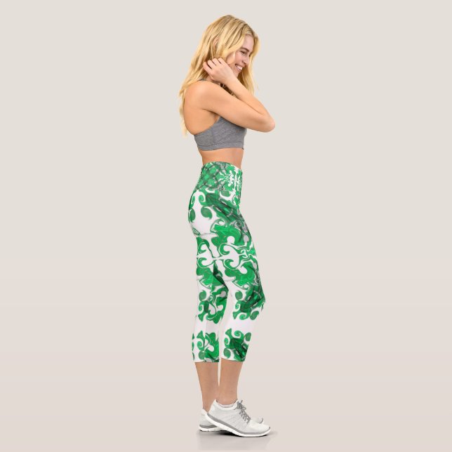 Abstract green mandala elegant  butterfly  capri leggings (Right)