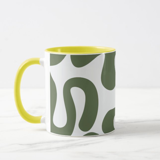 Abstract Green Modern Art Mug with Organic Shapes (Left)