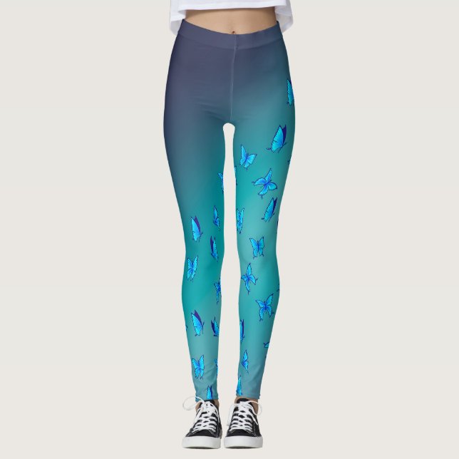 Abstract Green Moon and Butterflies  Leggings (Front)