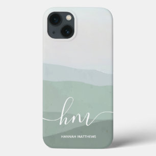 Abstract Green Mountain Watercolor Landscape   iPhone 13 Case