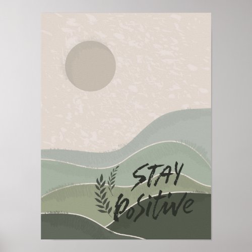 Abstract green mountains landscape with a sunrise poster