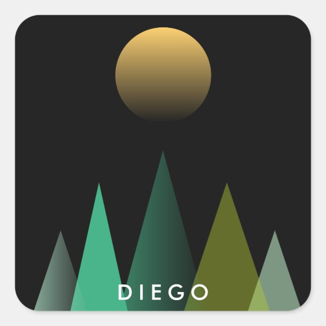 Abstract green mountains square sticker (Front)