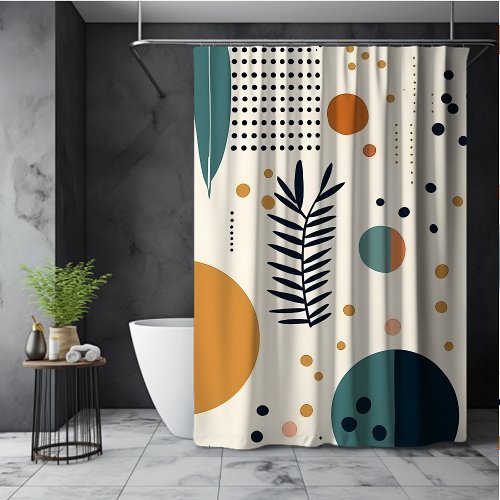 Abstract green orange boho circles floral pattern  shower curtain