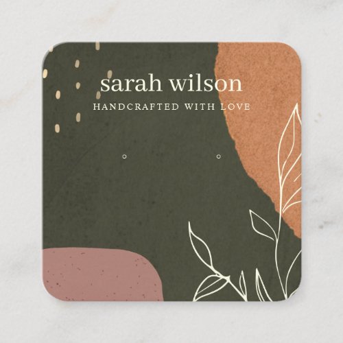 Abstract Green Orange Leaf Foliage Earring Display Square Business Card