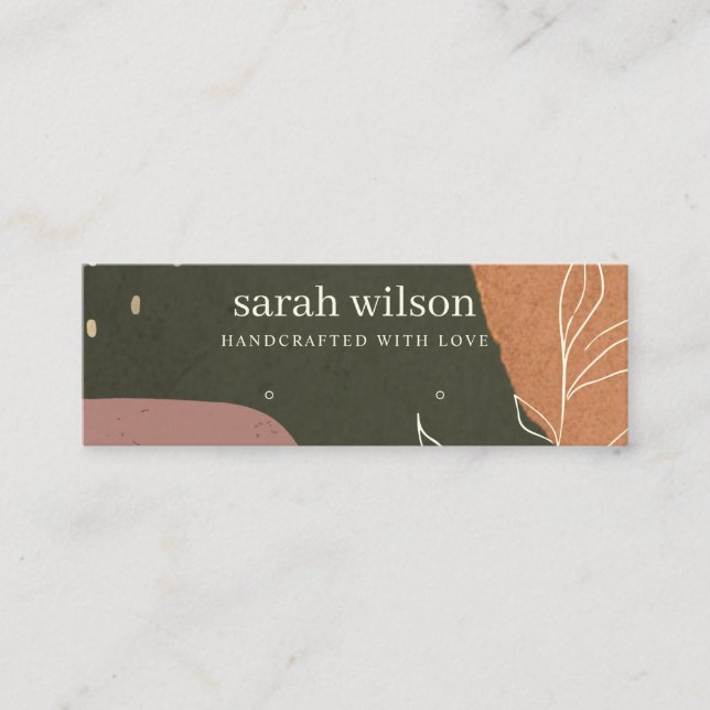 Abstract Green Orange Leafy Stud Earring Display Mini Business Card (Front)