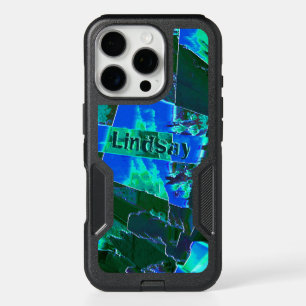 Abstract green pasture parts and blue sky, notched iPhone 16 pro case