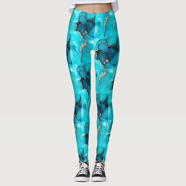 Abstract Green Pattern Mediterranean Turquoise Leggings (Front)
