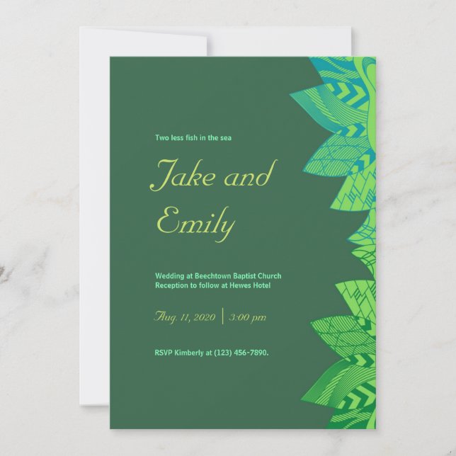 Abstract Green Peacock Feathers Wedding Invitation (Front)