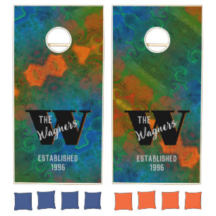 Abstract Green Personalized Name Modern  Cornhole Set