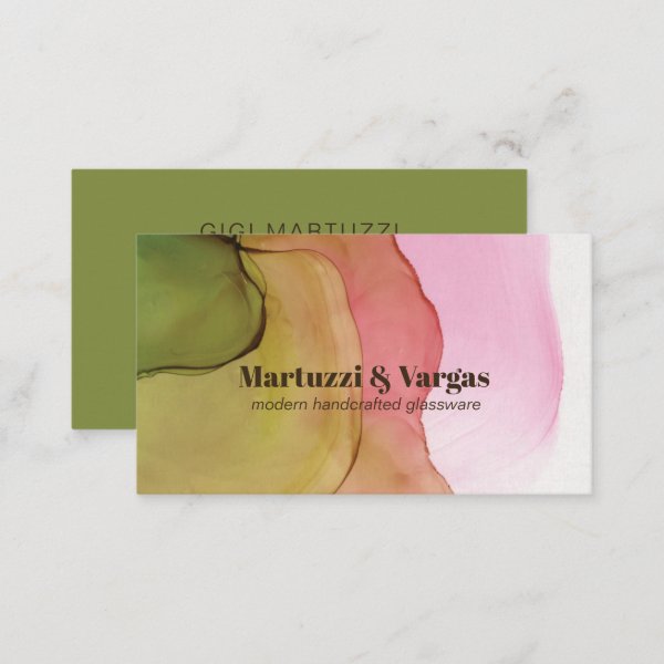 Abstract Green Pink & Amber Inkwell Business Card