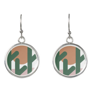 Abstract Green Pink Boho Tall Cactus Earrings